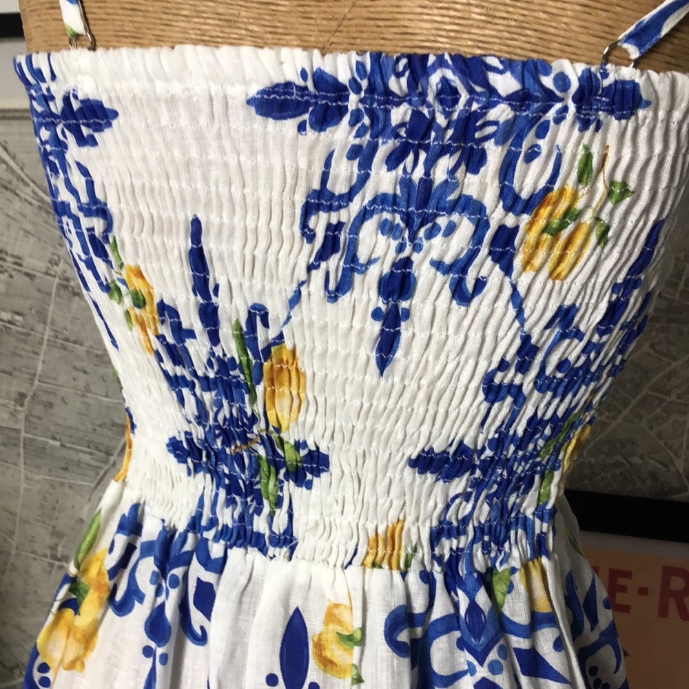Mogador Ana Capri  Linen White Lemon-Print Midi Dress Size S - Picture 7 of 11